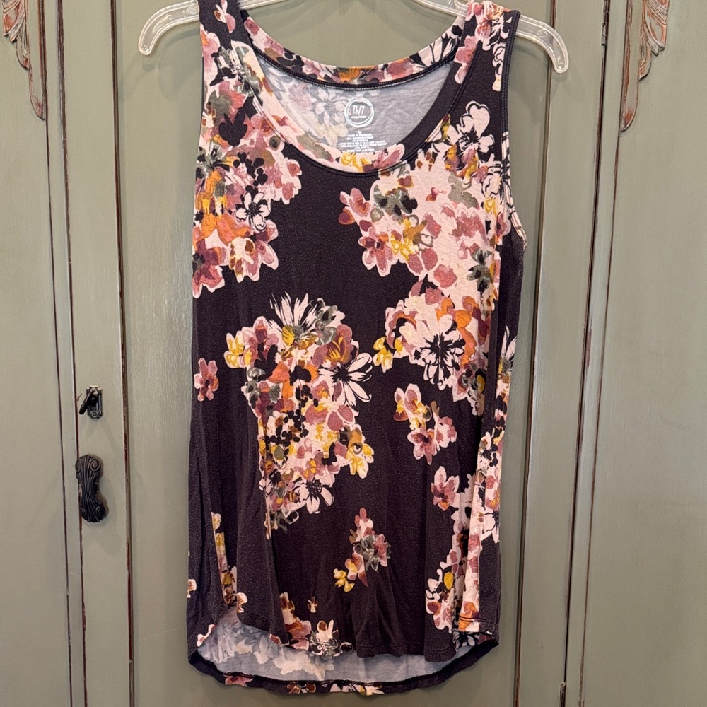 Maurices Floral Tank Top in gray and Pink with Yellow Accents